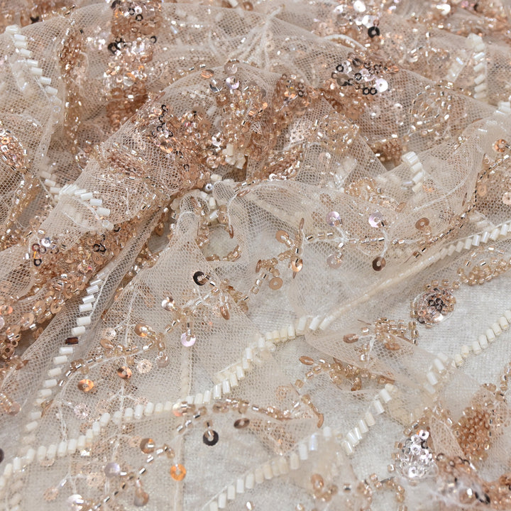 Imported Net Embroidery Fabric with Heavy Sequins & Beads Embroidery 60" | CF4832-02