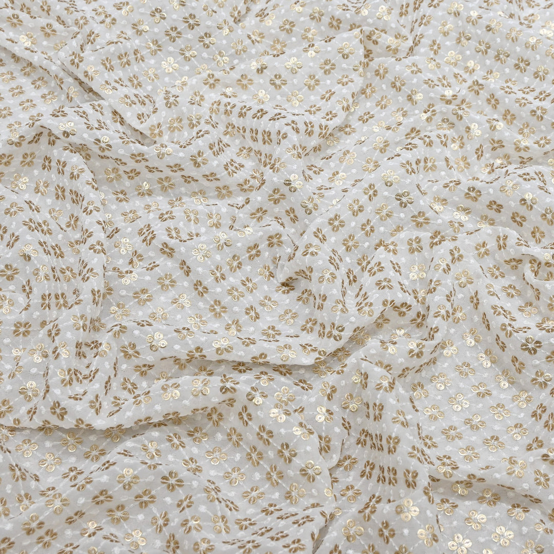 Premium Dyeable Georgette Thread & Sequins Embroidery Designer Fabric M12301