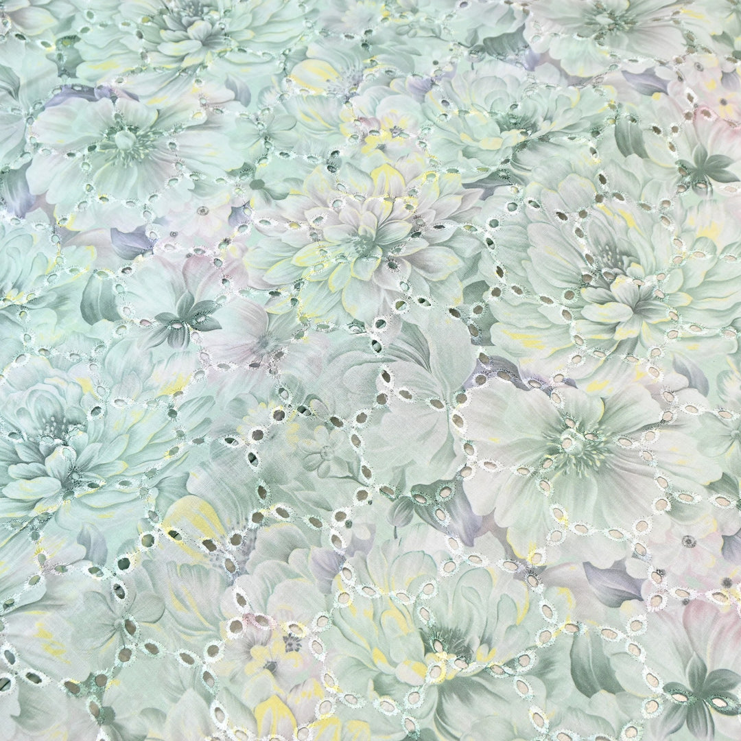 Premium Cotton Cutwork Digital Print Chicken Embroidery Fabric | Floral Designer Cotton Fabric-G16908G-6