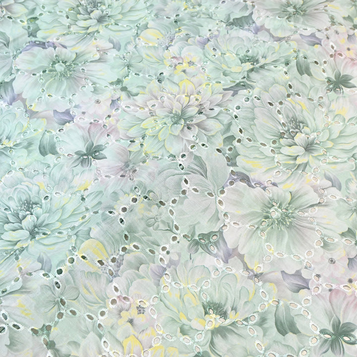 Premium Cotton Cutwork Digital Print Chicken Embroidery Fabric | Floral Designer Cotton Fabric-G16908G-6