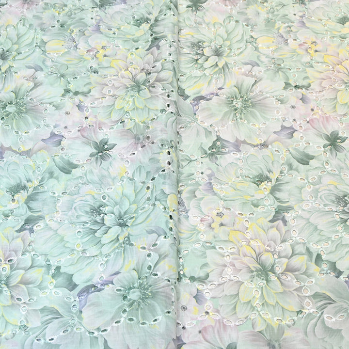 Premium Cotton Cutwork Digital Print Chicken Embroidery Fabric | Floral Designer Cotton Fabric-G16908G-6