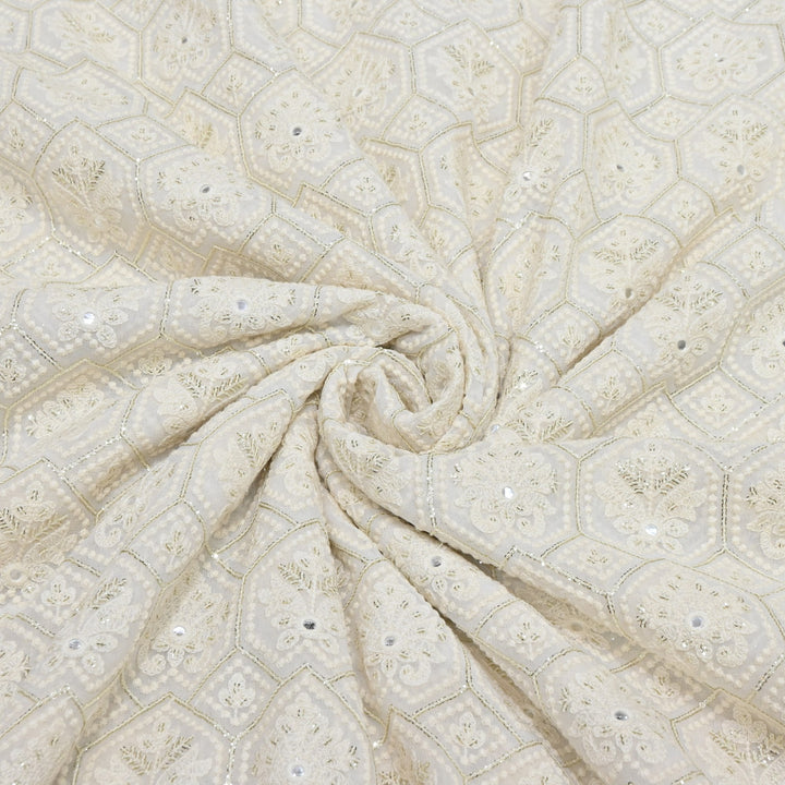 Dyeable Georgette Mirror, Thread & Sequins Embroidery Designer Fabric SC0R84