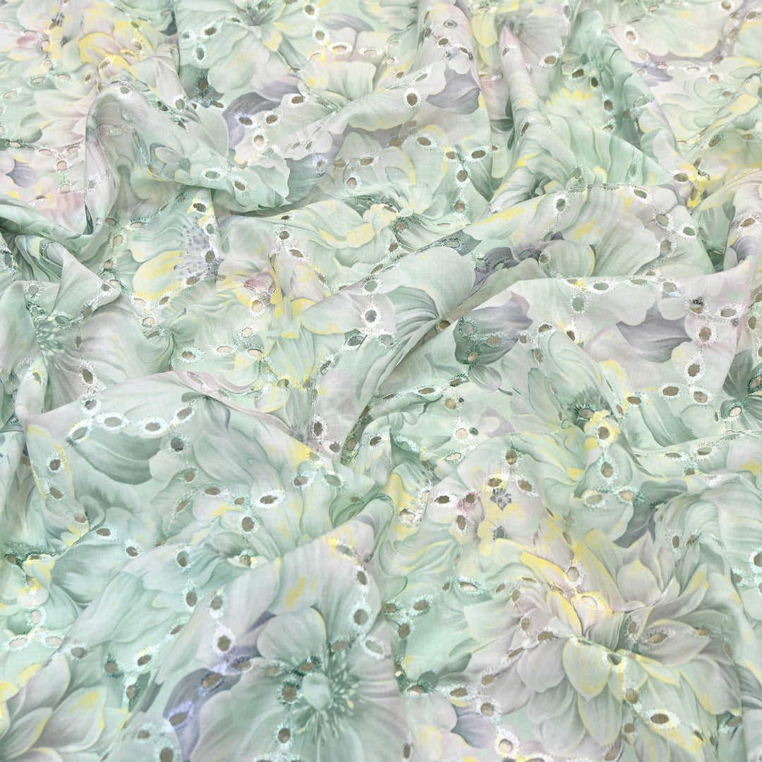 Premium Cotton Cutwork Digital Print Chicken Embroidery Fabric | Floral Designer Cotton Fabric-G16908G-6