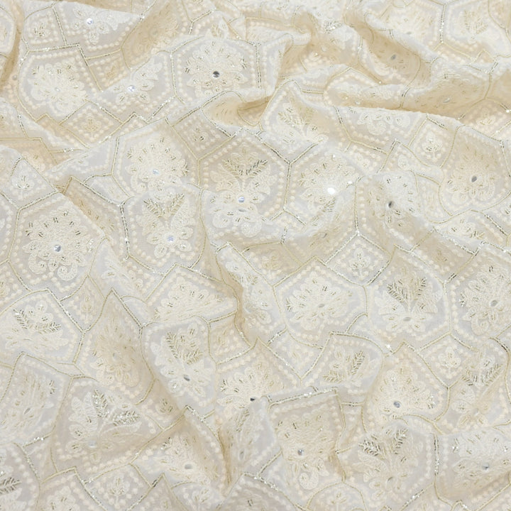Dyeable Georgette Mirror, Thread & Sequins Embroidery Designer Fabric SC0R84