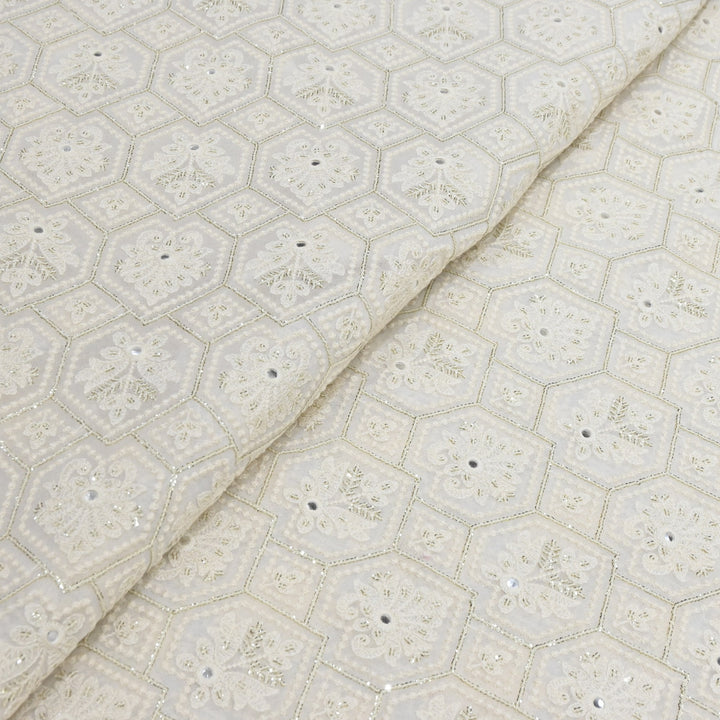 Dyeable Georgette Mirror, Thread & Sequins Embroidery Designer Fabric SC0R84