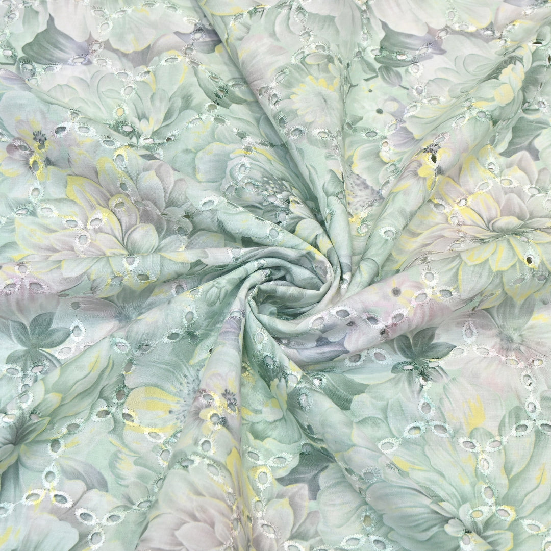 Premium Cotton Cutwork Digital Print Chicken Embroidery Fabric | Floral Designer Cotton Fabric-G16908G-6