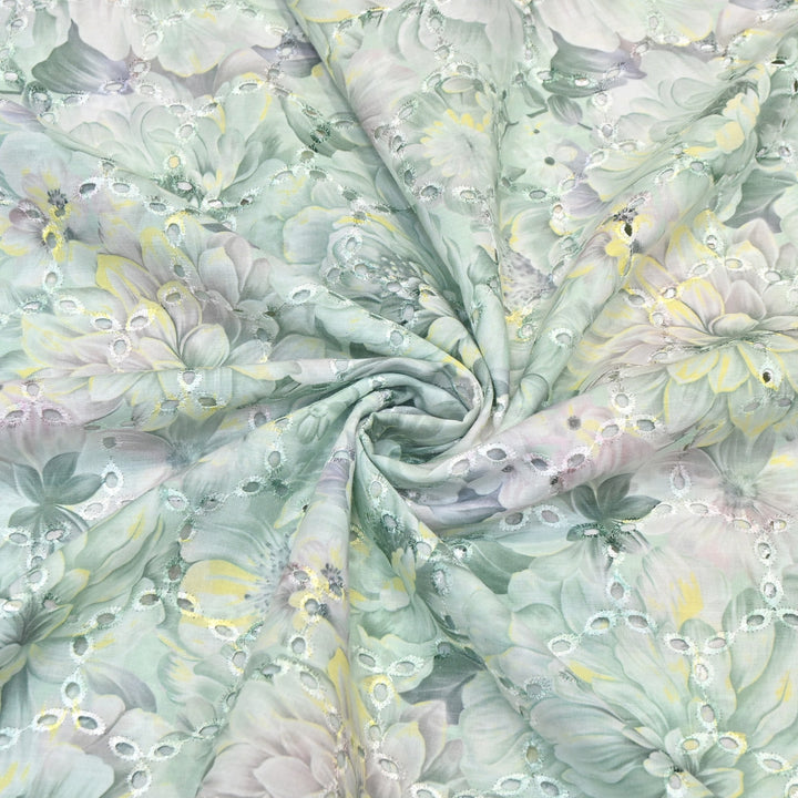 Premium Cotton Cutwork Digital Print Chicken Embroidery Fabric | Floral Designer Cotton Fabric-G16908G-6