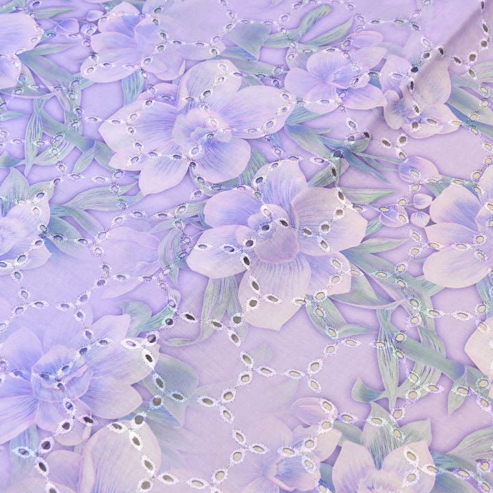 Premium Cotton Cutwork Digital Print Chicken Embroidery Fabric | Floral Designer Cotton Fabric-G16908G-5