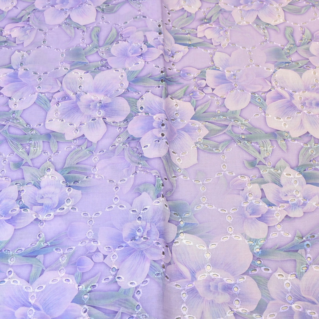 Premium Cotton Cutwork Digital Print Chicken Embroidery Fabric | Floral Designer Cotton Fabric-G16908G-5