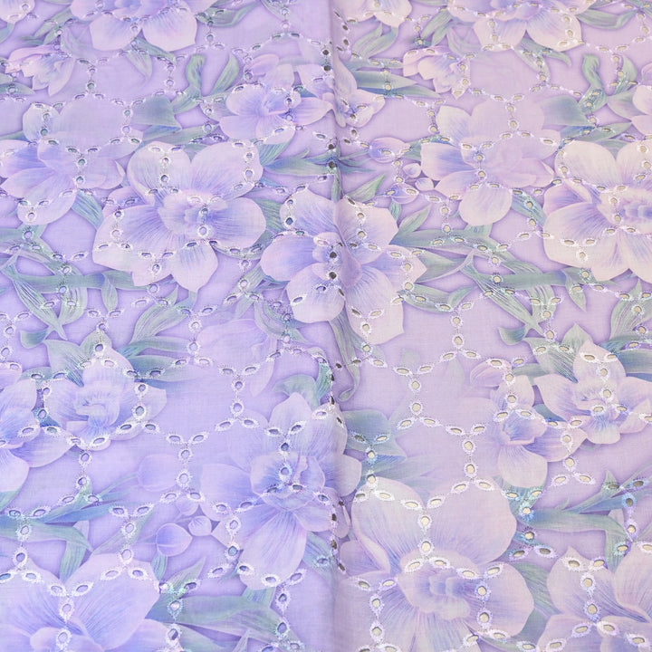 Premium Cotton Cutwork Digital Print Chicken Embroidery Fabric | Floral Designer Cotton Fabric-G16908G-5