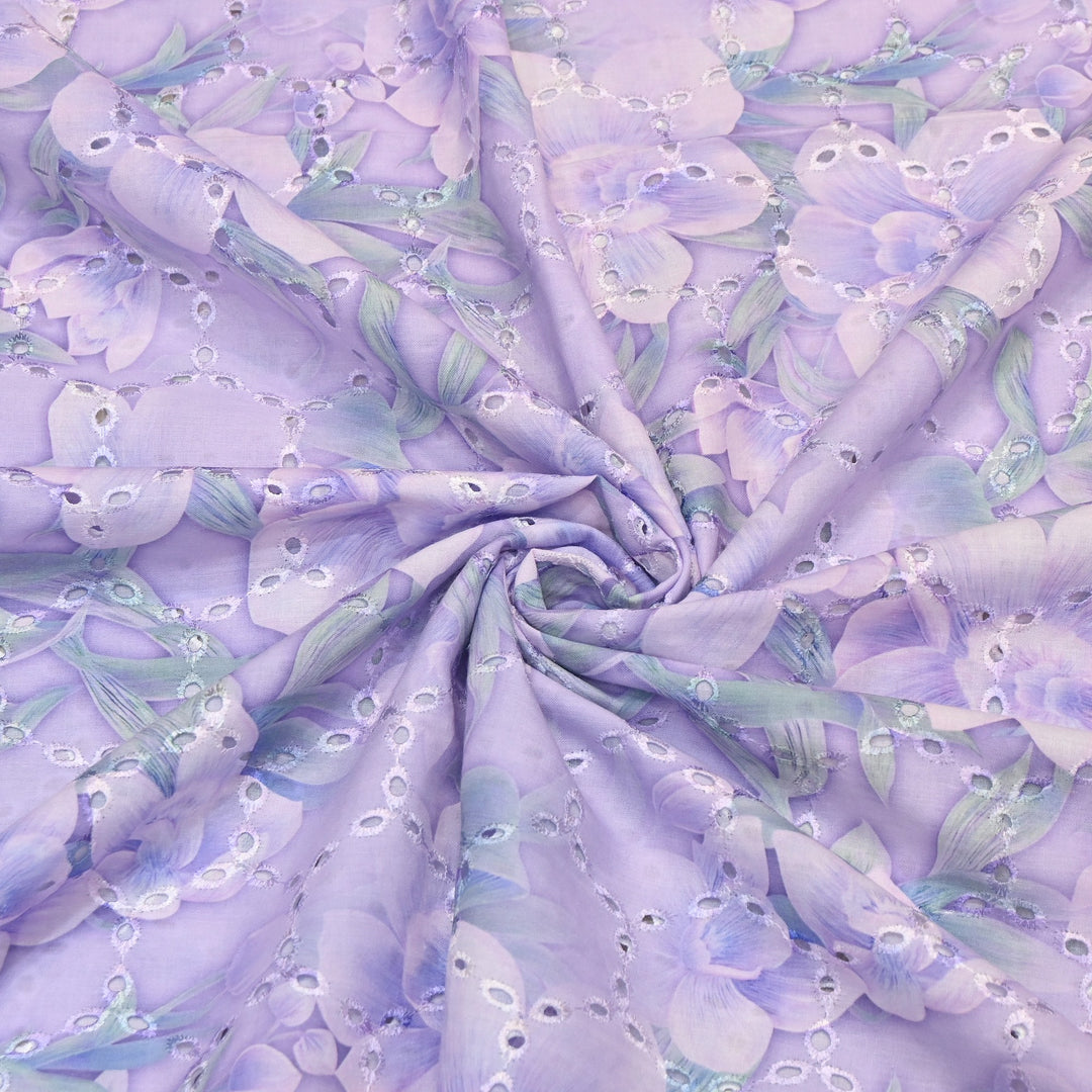 Premium Cotton Cutwork Digital Print Chicken Embroidery Fabric | Floral Designer Cotton Fabric-G16908G-5