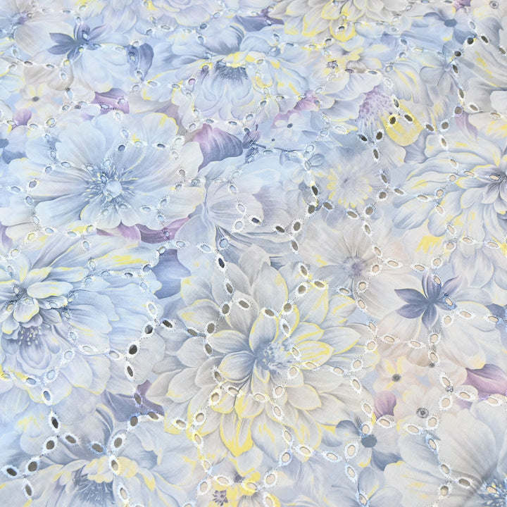 Premium Cotton Cutwork Digital Print Chicken Embroidery Fabric | Floral Designer Cotton Fabric-G16908G-4