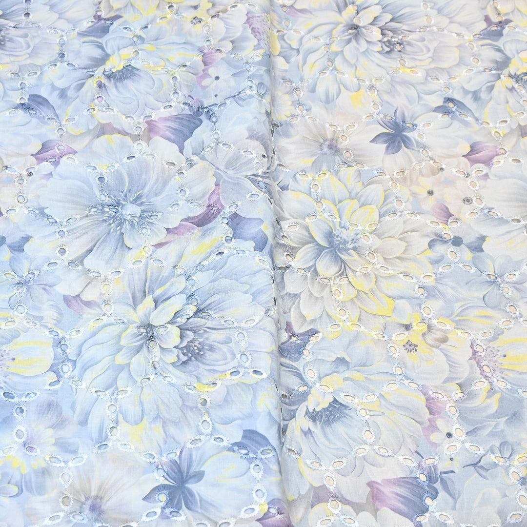 Premium Cotton Cutwork Digital Print Chicken Embroidery Fabric | Floral Designer Cotton Fabric-G16908G-4