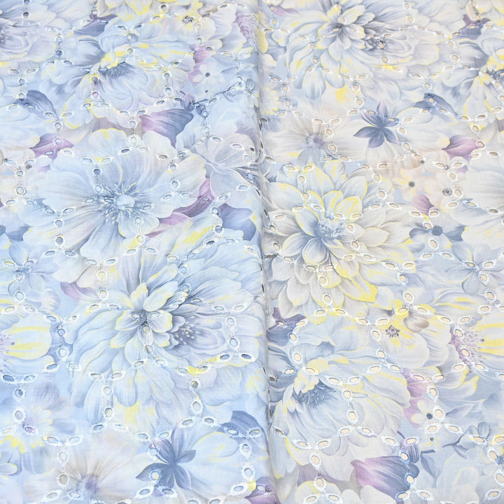 Premium Cotton Cutwork Digital Print Chicken Embroidery Fabric | Floral Designer Cotton Fabric-G16908G-4