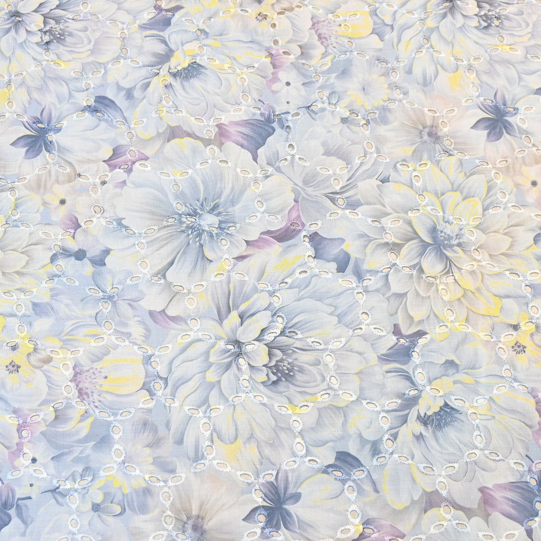 Premium Cotton Cutwork Digital Print Chicken Embroidery Fabric | Floral Designer Cotton Fabric-G16908G-4