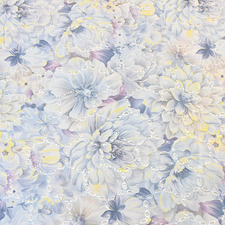 Premium Cotton Cutwork Digital Print Chicken Embroidery Fabric | Floral Designer Cotton Fabric-G16908G-4