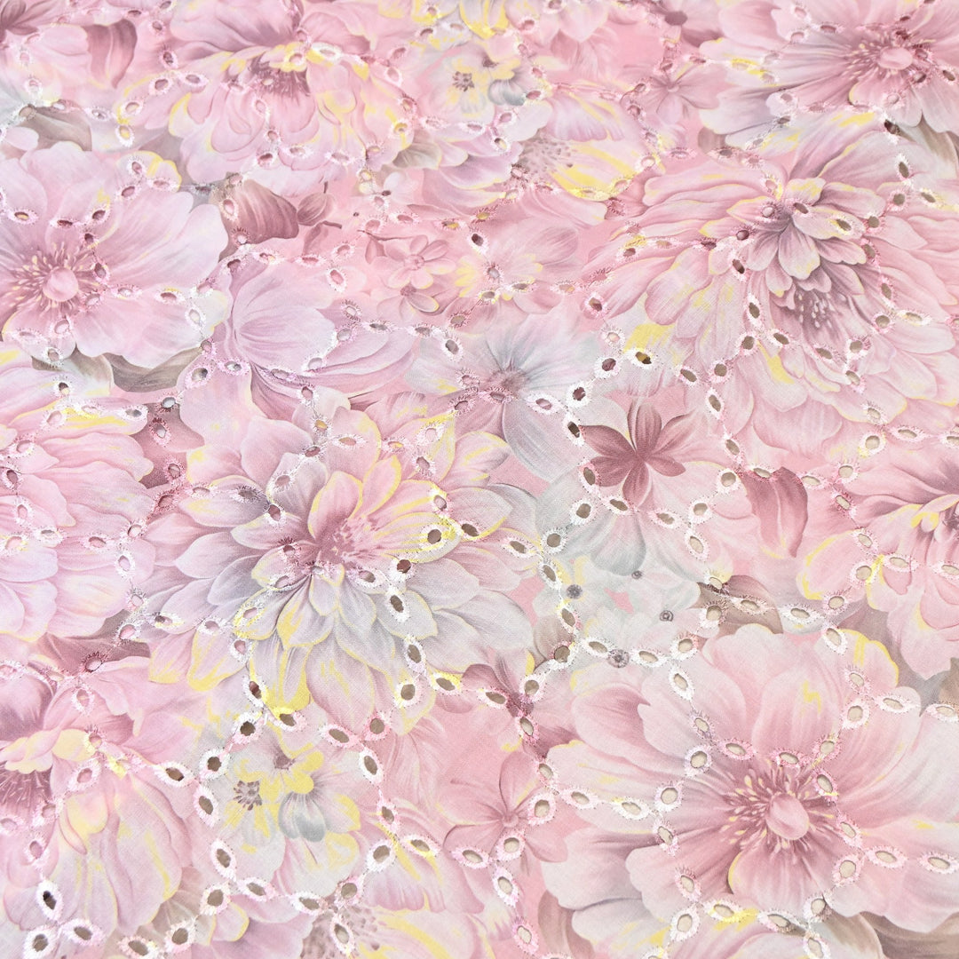 Premium Cotton Cutwork Digital Print Chicken Embroidery Fabric | Floral Designer Cotton Fabric-G16908G-3