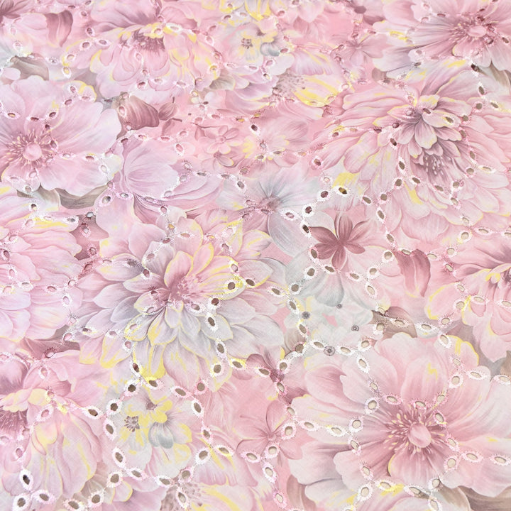 Premium Cotton Cutwork Digital Print Chicken Embroidery Fabric | Floral Designer Cotton Fabric-G16908G-3