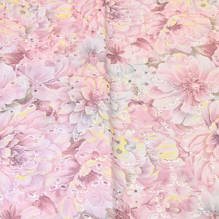 Premium Cotton Cutwork Digital Print Chicken Embroidery Fabric | Floral Designer Cotton Fabric-G16908G-3