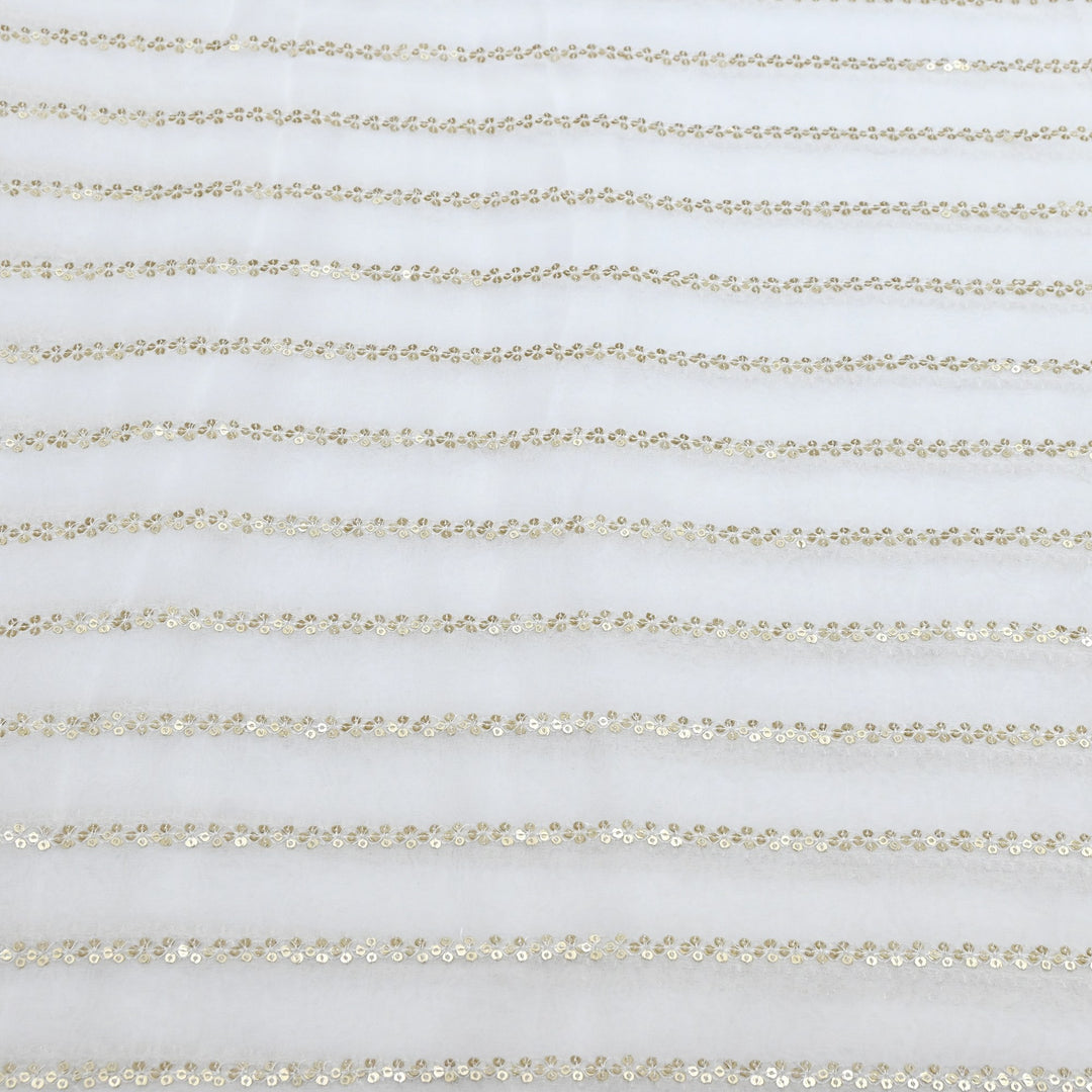 Premium Dyeable Viscose Georgette Stripe Sequins Embroidery Designer Fabric 004849