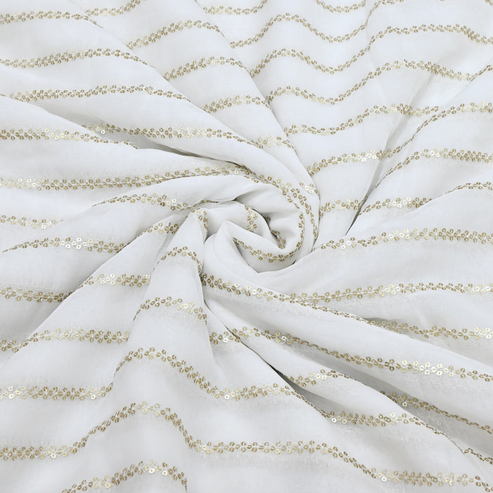 Premium Dyeable Viscose Georgette Stripe Sequins Embroidery Designer Fabric 004849