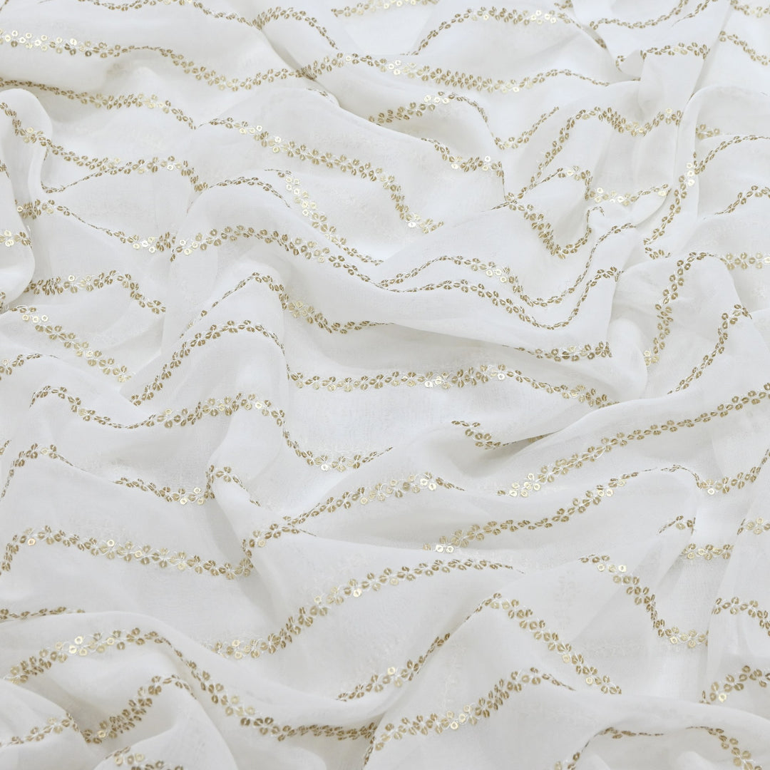 Premium Dyeable Viscose Georgette Stripe Sequins Embroidery Designer Fabric 004849