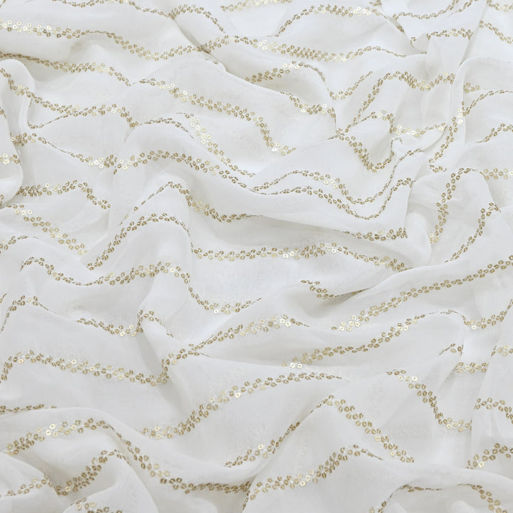 Premium Dyeable Viscose Georgette Stripe Sequins Embroidery Designer Fabric 004849