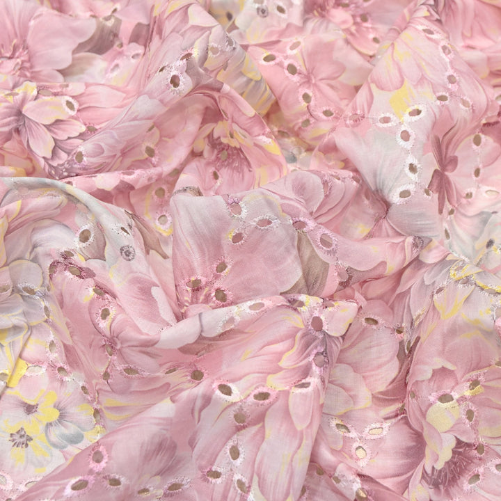 Premium Cotton Cutwork Digital Print Chicken Embroidery Fabric | Floral Designer Cotton Fabric-G16908G-3