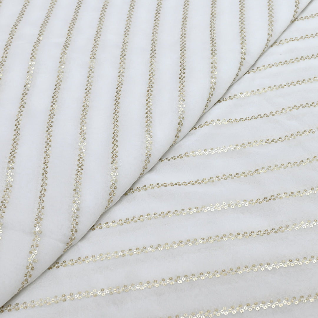 Premium Dyeable Viscose Georgette Stripe Sequins Embroidery Designer Fabric 004849