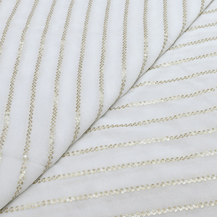 Premium Dyeable Viscose Georgette Stripe Sequins Embroidery Designer Fabric 004849