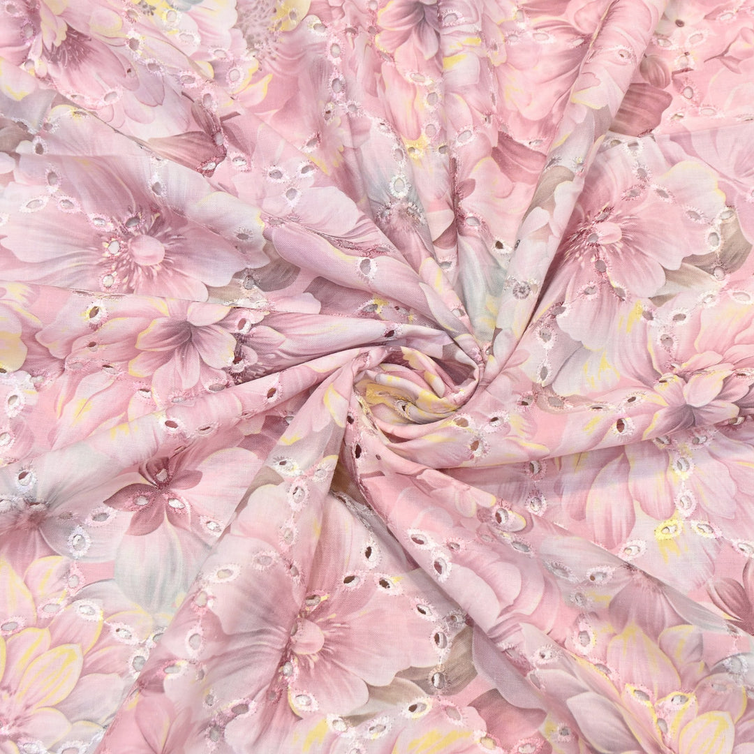 Premium Cotton Cutwork Digital Print Chicken Embroidery Fabric | Floral Designer Cotton Fabric-G16908G-3