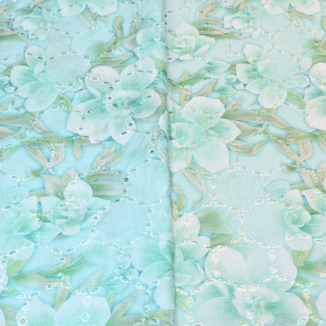 Premium Cotton Cutwork Digital Print Chicken Embroidery Fabric | Floral Designer Cotton Fabric-G16908G-2