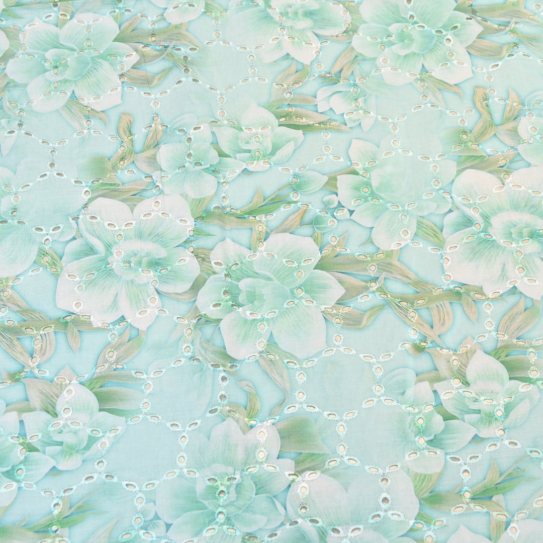 Premium Cotton Cutwork Digital Print Chicken Embroidery Fabric | Floral Designer Cotton Fabric-G16908G-2