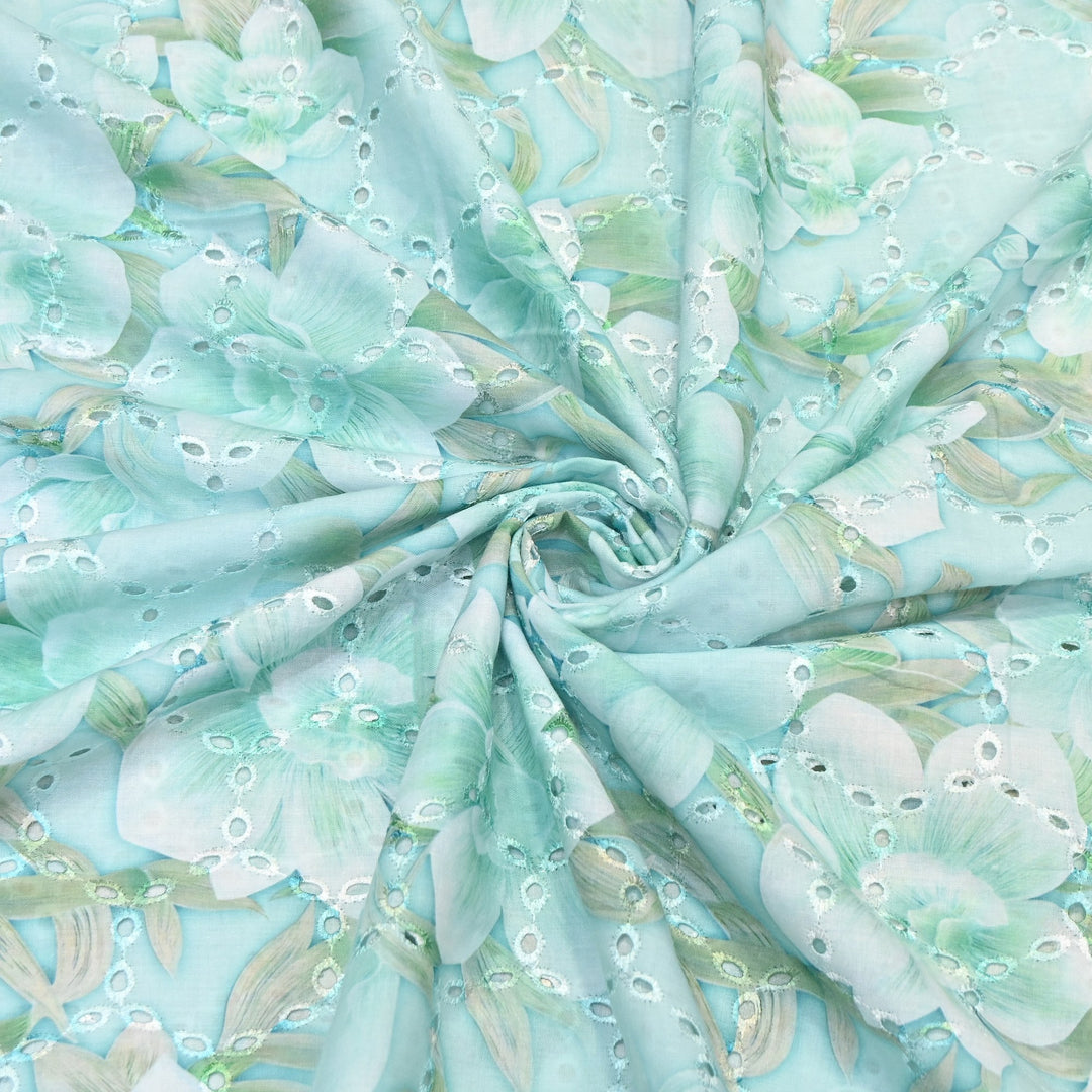 Premium Cotton Cutwork Digital Print Chicken Embroidery Fabric | Floral Designer Cotton Fabric-G16908G-2