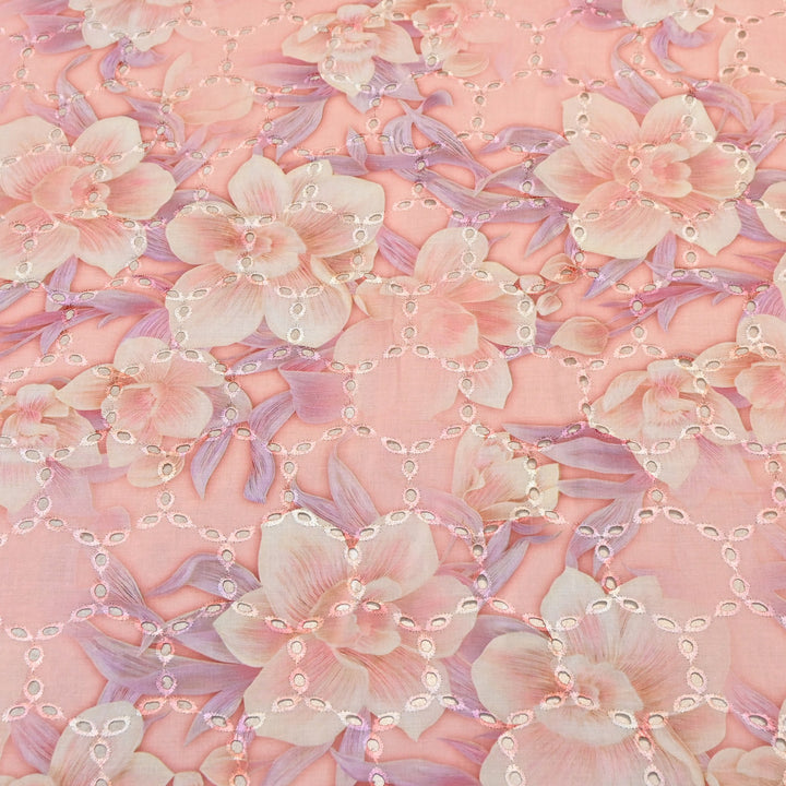 Premium Cotton Cutwork Digital Print Chicken Embroidery Fabric | Floral Designer Cotton Fabric-G16908G-1