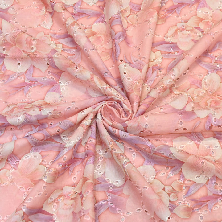 Premium Cotton Cutwork Digital Print Chicken Embroidery Fabric | Floral Designer Cotton Fabric-G16908G-1