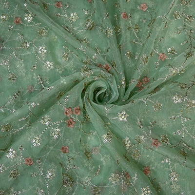 Nylon Organza Zari Sequins Embroidery Fabrics