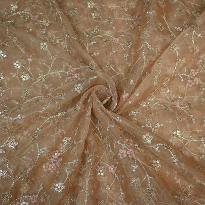 Nylon Organza Zari Sequins Embroidery Fabrics