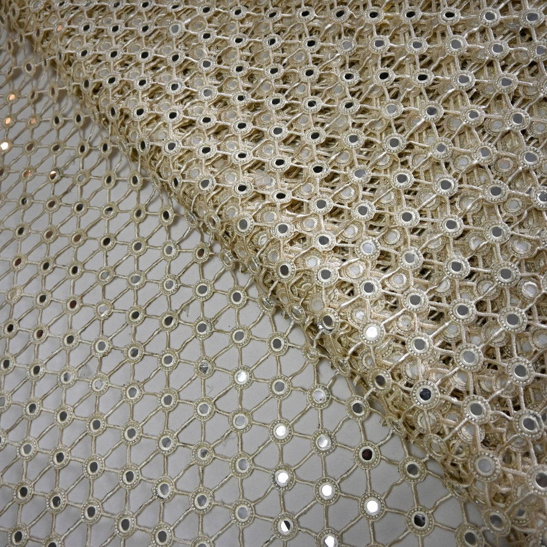 Dyed Net Cutwork Mirror Embroidery Fabrics