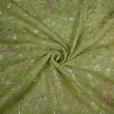 Nylon Organza Zari Sequins Embroidery Fabrics