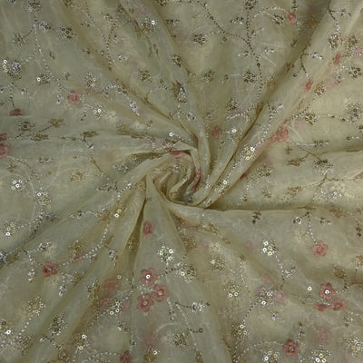 Nylon Organza Zari Sequins Embroidery Fabrics