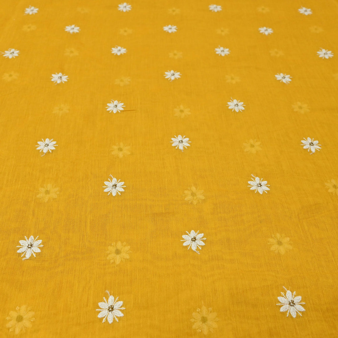 Cotton Chanderi Thread With Sequins Embroidery Fabrics