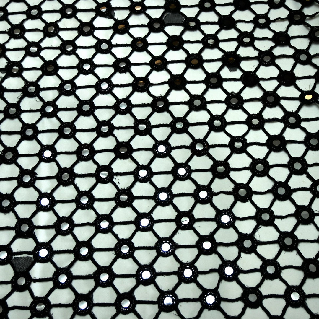 Dyed Net Cutwork Mirror Embroidery Fabrics