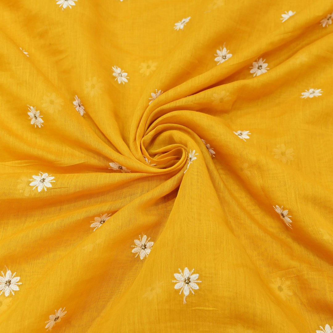 Cotton Chanderi Thread With Sequins Embroidery Fabrics