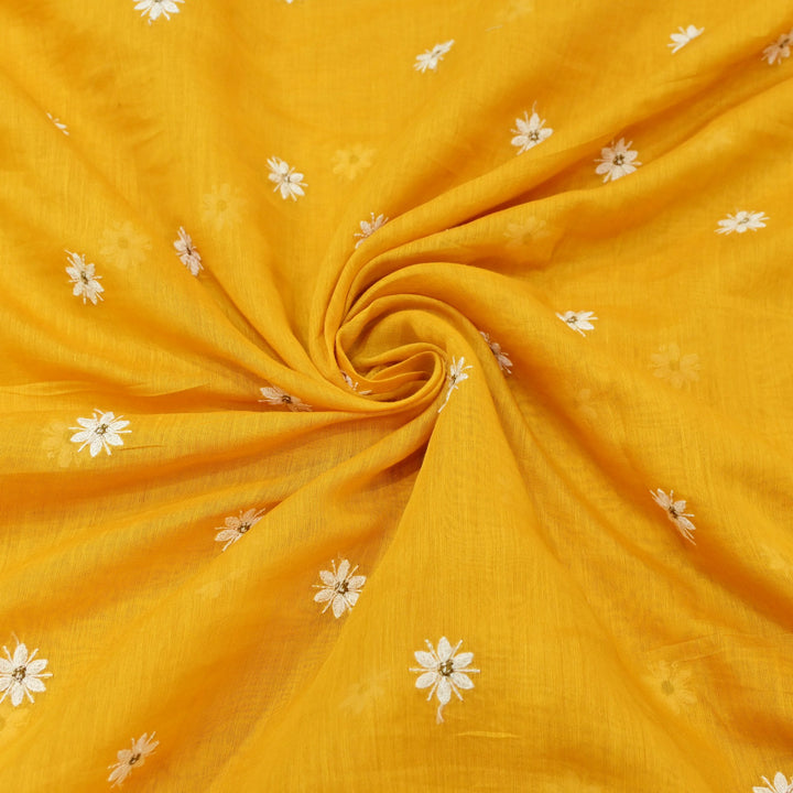 Cotton Chanderi Thread With Sequins Embroidery Fabrics