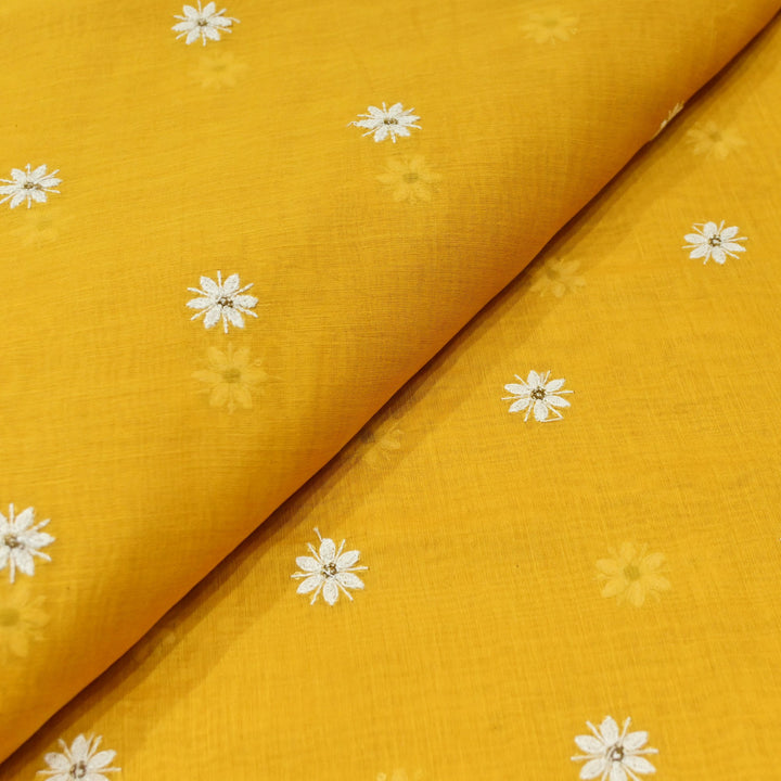 Cotton Chanderi Thread With Sequins Embroidery Fabrics