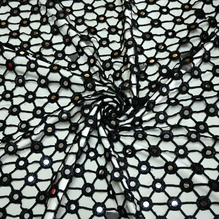 Dyed Net Cutwork Mirror Embroidery Fabrics