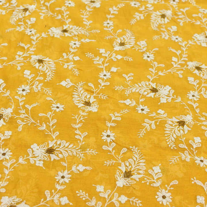 Cotton Chanderi Thread With Sequins Embroidery Fabrics