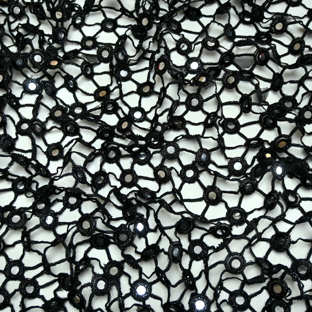 Dyed Net Cutwork Mirror Embroidery Fabrics