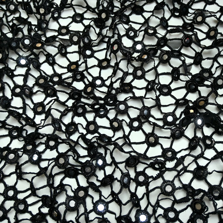 Dyed Net Cutwork Mirror Embroidery Fabrics